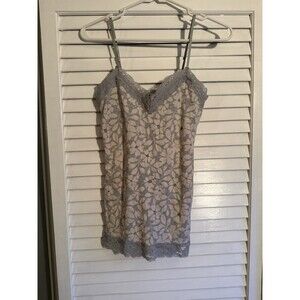 VTG Y2K American Eagle V Neck Lace Trim Camisole Tank Sz M Gray Floral Coquette
